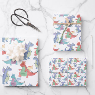 Feuille De Papier Cadeau Bébé mignon Dragons Joyeux Danser Drôle Enfants Ca