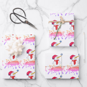 Feuille De Papier Cadeau Bébé mignon Snowman`s premier bébé rose de Noël