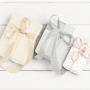 Feuille De Papier Cadeau Bébé Sexe Neutre Stripes, Pois & Chevron
