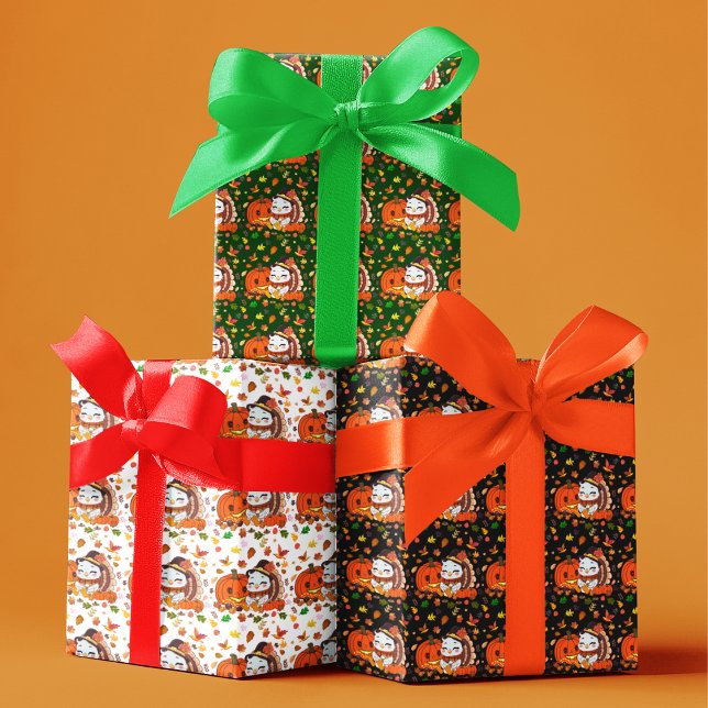 Feuille De Papier Cadeau Bébé Turquie Et Citrouille Célébrant Thanksgiving (Créateur téléchargé)