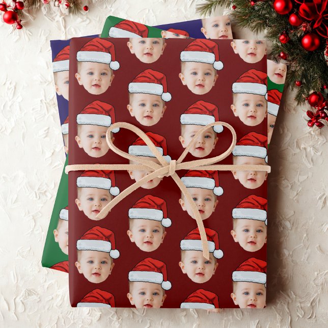 Feuille De Papier Cadeau Bébé Visage drôle Photo personnalisée Père Noël (Créateur téléchargé)