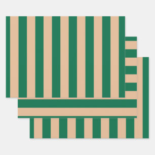 Feuille De Papier Cadeau Beige chameau et rayure verte classique