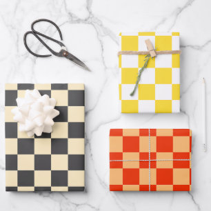 Feuille De Papier Cadeau Beige + Grey Check À damiers Checkerboard Motif