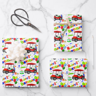 Feuille De Papier Cadeau Belle 2e anniversaire Red Golf Cart Boy's