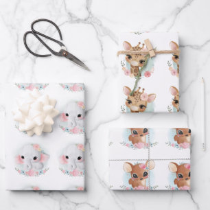 Feuille De Papier Cadeau Belle Aquarelle Bébé Animal sans joint Floral