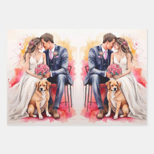 Feuille De Papier Cadeau Belle aquarelle couple mariage