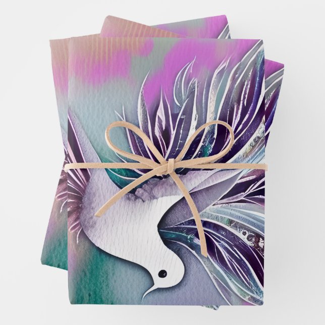 Feuille De Papier Cadeau Belle Aquarelle Ethérée Blanche (En situation)