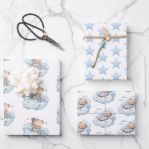 Feuille De Papier Cadeau Belle aquarelle Nounours et étoiles
