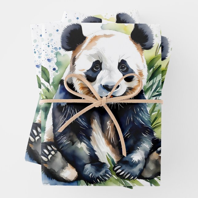 Feuille De Papier Cadeau Belle aquarelle Panda Bear (En situation)