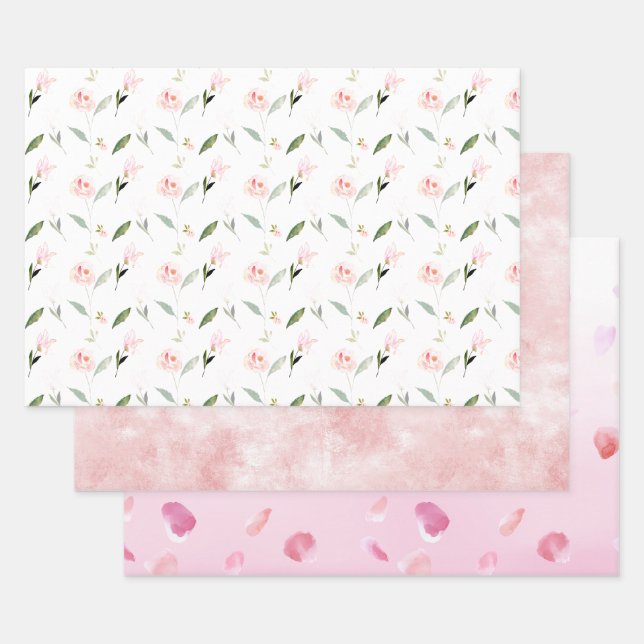 Feuille De Papier Cadeau Belle aquarelle rose florale (Lot)