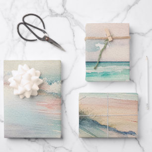 Feuille De Papier Cadeau Belle aquarelle vue océan