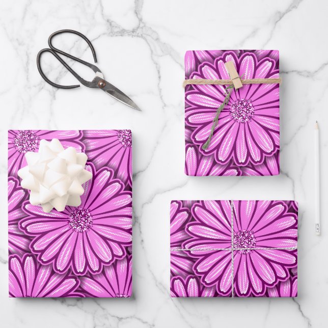 Feuille De Papier Cadeau Belle Daisy Flower Halftone Illustration (Recto)