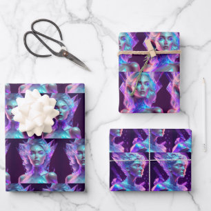 Feuille De Papier Cadeau Belle femme en verre bleu et violet Icy