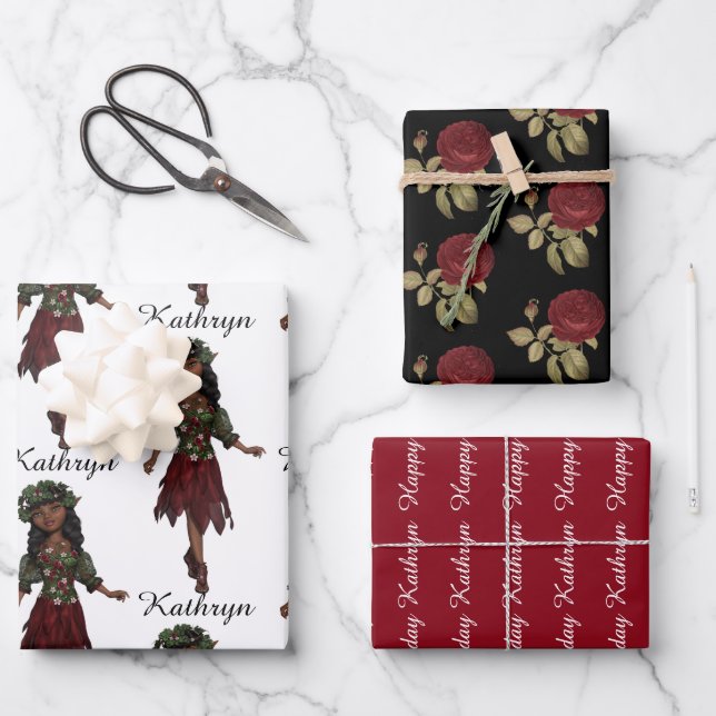 Feuille De Papier Cadeau Belle fille ethnique personnalisée (Recto)