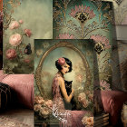 Belle Noir Flapper Chat Noir Art Déco Roses