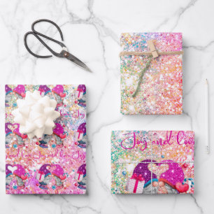 Feuille De Papier Cadeau Belle parties scintillant rose gnome Noël