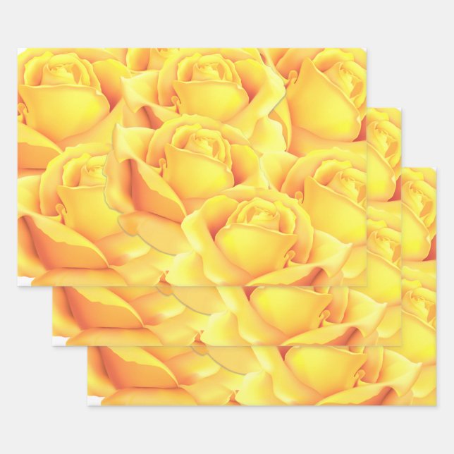 Feuille De Papier Cadeau Belle Rose Jaune (Lot)