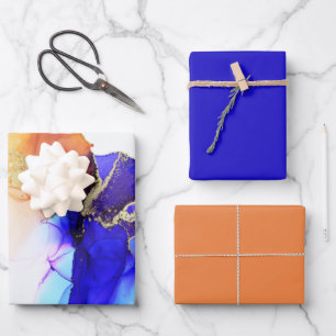 Feuille De Papier Cadeau Belle Violet Orange Or Abstrait