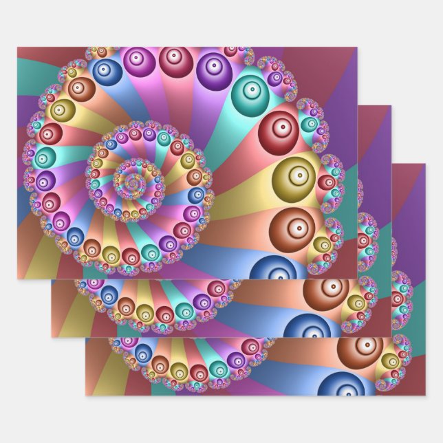 Feuille De Papier Cadeau Belles couleurs arc-en-ciel Art fractal Abstrait (Lot)