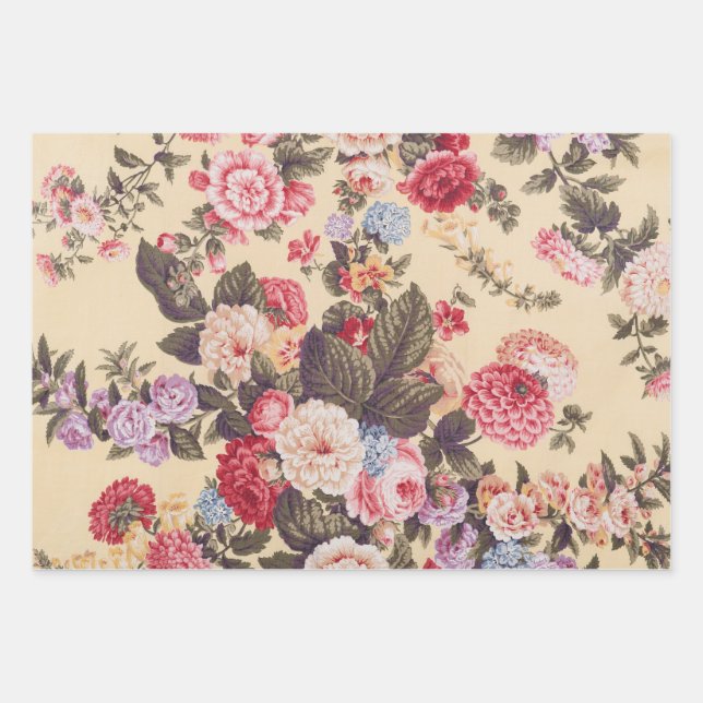 Feuille De Papier Cadeau Belles fleurs antiques beige  (Devant)