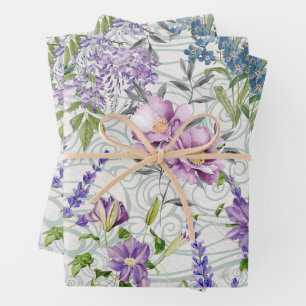 Feuille De Papier Cadeau Belles fleurs bleues et violettes Nature Botanique