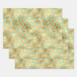 Feuille De Papier Cadeau Belles Giraffe Spots Golden et Turquoise