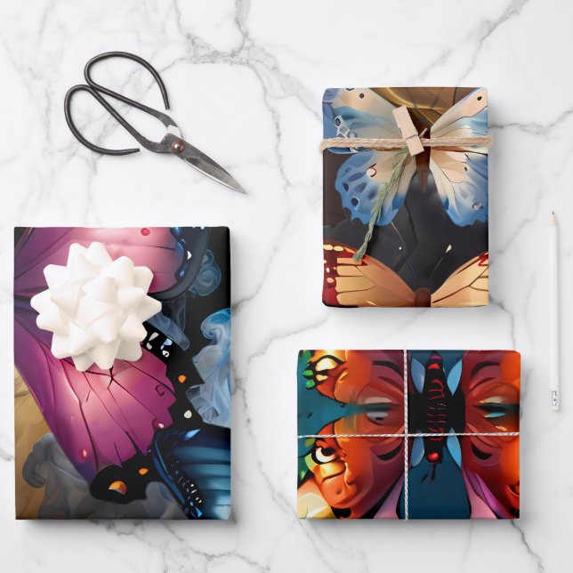 Feuille De Papier Cadeau Belles papillons mignons (Recto)