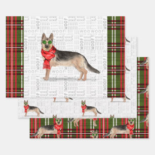 Feuille De Papier Cadeau Berger allemand Chien de Noël et Plaid