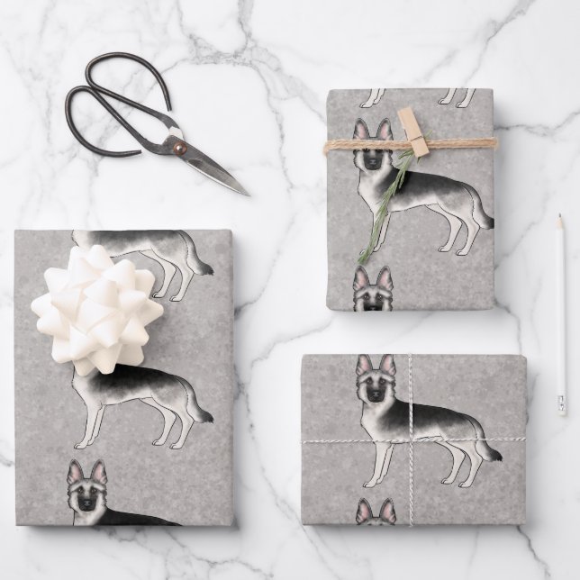 Feuille De Papier Cadeau Berger Allemand Silver Sable Mignon Chien de Dessi (Recto)