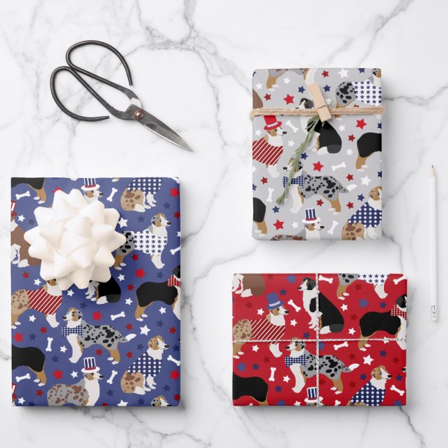 Feuille De Papier Cadeau Berger australien patriotique / Chien australien (Recto)