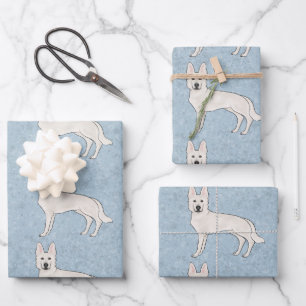 Feuille De Papier Cadeau Berger blanc blanc blanc GSD Cartoon Chien bleu