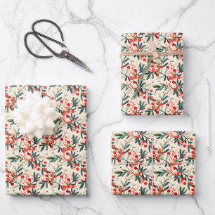 Feuille De Papier Cadeau Berries de Noël Rouge moderne