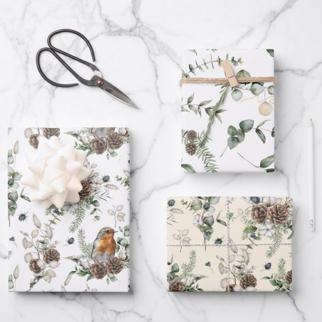 Feuille De Papier Cadeau Berries d'hiver, Pinecones et À feuillage persista (Recto)