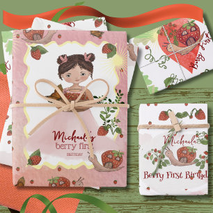 Feuille De Papier Cadeau Berry First Birday Custom Strawberry