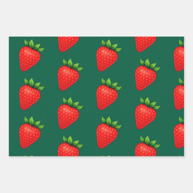 Feuille De Papier Cadeau Berry Sassy™ Strawberry Wrapping Paper – Junie Fer (Devant)