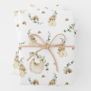 Feuille De Papier Cadeau Bibs Bébé Bohème Motif Arc-en-Ciel Botanique