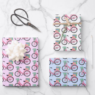 Feuille De Papier Cadeau Bicyclettes Noël Vacances Rose bleu cadeau