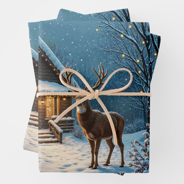 Feuille De Papier Cadeau  Big Buck's Snowy Christmas Visit (En situation)