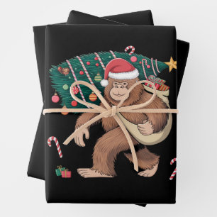 Feuille De Papier Cadeau Bigfoot Noël Arbre Lumières Noël Sasquatatch Amour