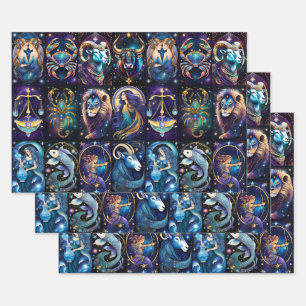 Feuille De Papier Cadeau Bijoux Galaxie Zodiac