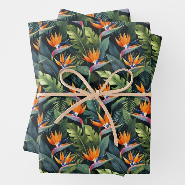 Feuille De Papier Cadeau Bird of Paradise Flower Pattern (En situation)