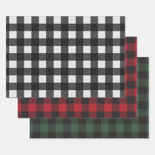 Feuille De Papier Cadeau Bison blanc noir rouge vert plissé