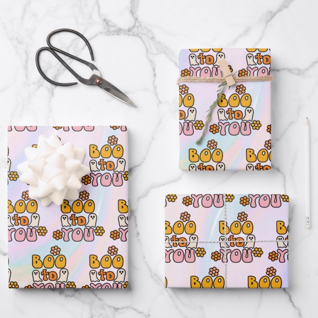 Feuille De Papier Cadeau Bisou pour toi, Halloween mignon (Recto)