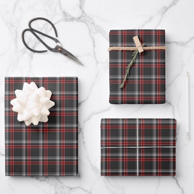 Feuille De Papier Cadeau Black Burgundy White Plaid Classic (Recto)