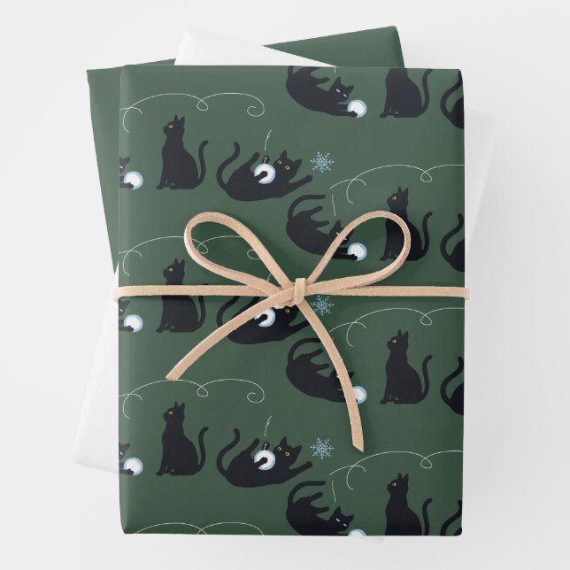 Feuille De Papier Cadeau Black Cats Winter Cute Christmas Winter  (En situation)