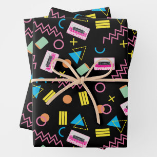 Feuille De Papier Cadeau Black Colorful Eighties 80's Retro Motif