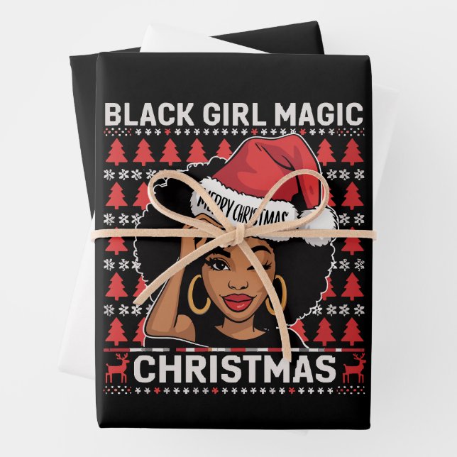 Feuille De Papier Cadeau Black Girl Magic Joyeux Noël Africain Américain (En situation)