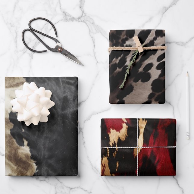 Feuille De Papier Cadeau Black Gold Western Cowhide (Recto)