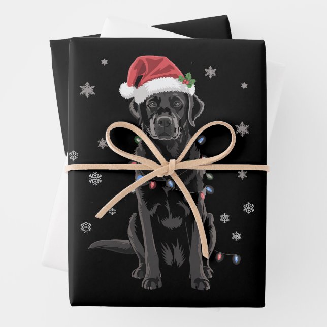 Feuille De Papier Cadeau Black Lab Labrador Christmas Tree Light Pyjama Chi (En situation)