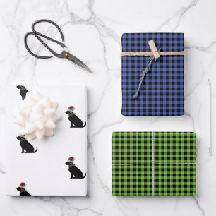 Feuille De Papier Cadeau Black Lab Noël Motif Check Combo Fun